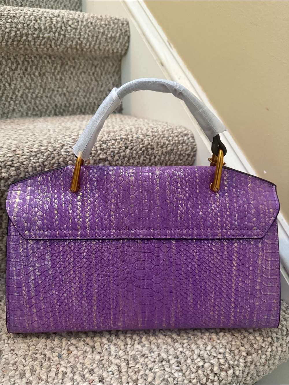 Purple Textured Snake Kin Top-Handle Bag - Picture 5 of 7